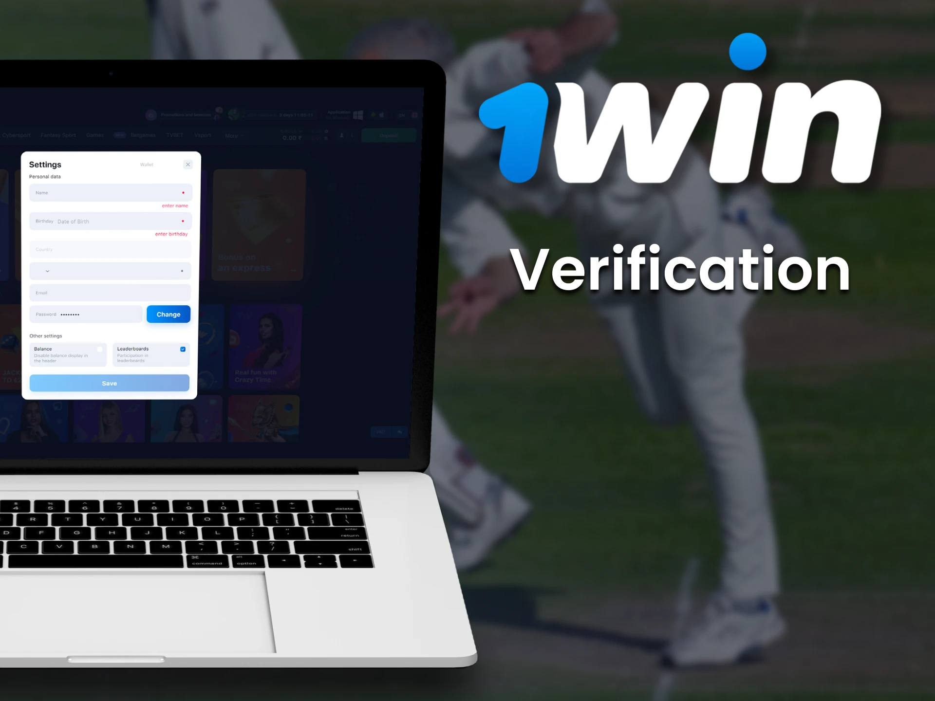 Verify your account for the full use of the 1win bookmaker.